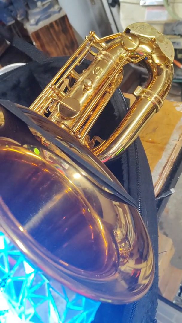 Blue light on brass