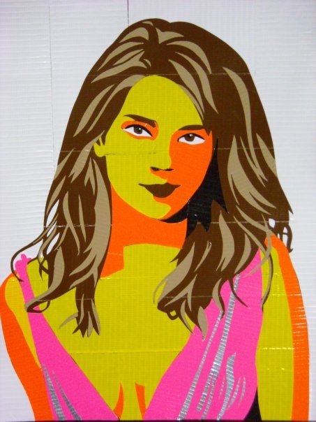 A duct tape portrait of Emma Watson.